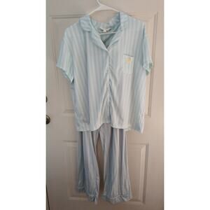 Laura Ashley Women's Large Pale Blue Green Striped Pajama Set